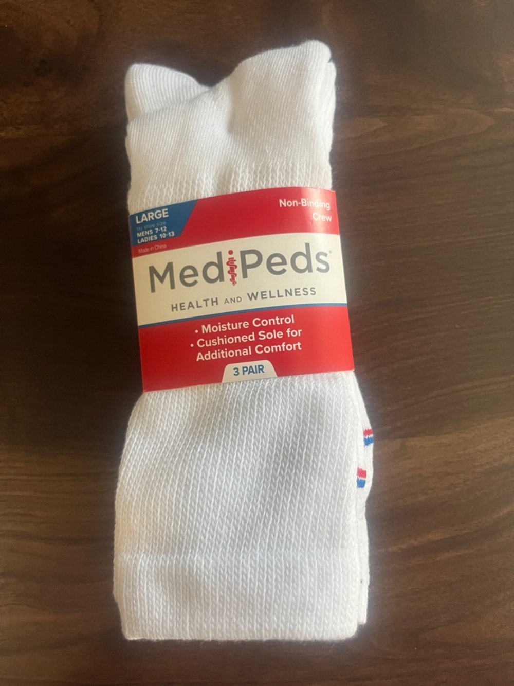 Men's White Crew Socks - 3 Pair, Large